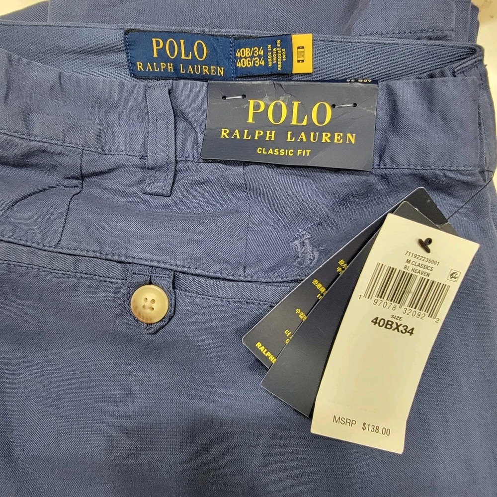 NEW Polo Ralph Lauren Men's 40Bx34 Navy Linen Blend Classic Fit BL Heaven Pants